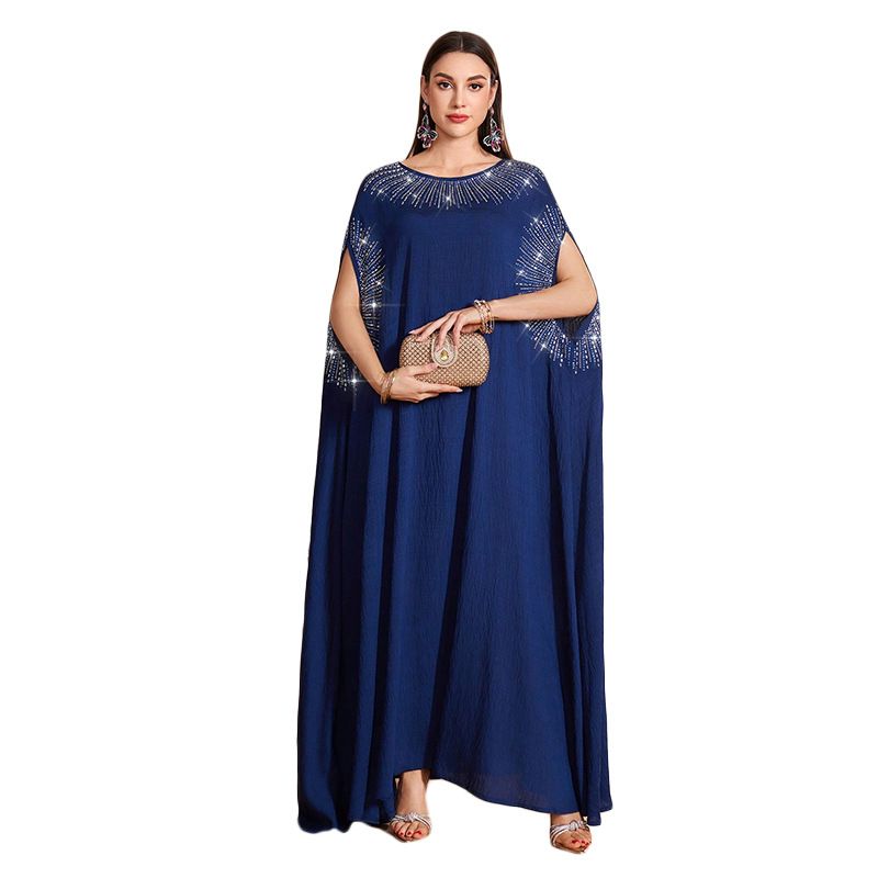 Dameskleding Hot Diamond ronde hals vleermuismouwen jurk modieuze losse swing Arabische gewaad_voghion.com