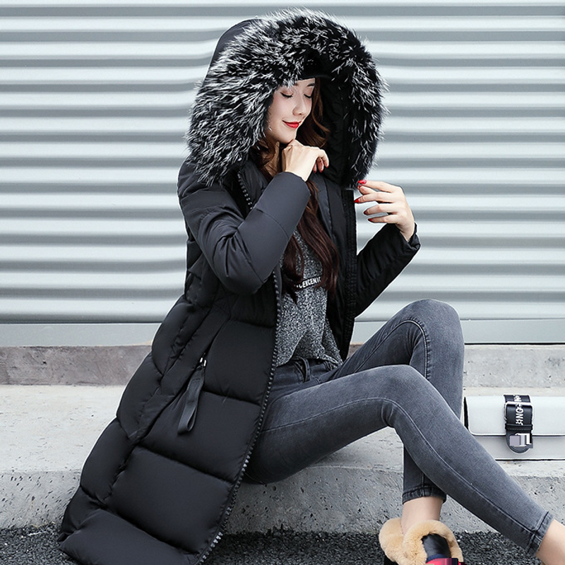 Damenmode mit Kapuze, großer Pelzkragen, warme Jacke, wattierte Jacke aus Baumwolle_voghion.com
