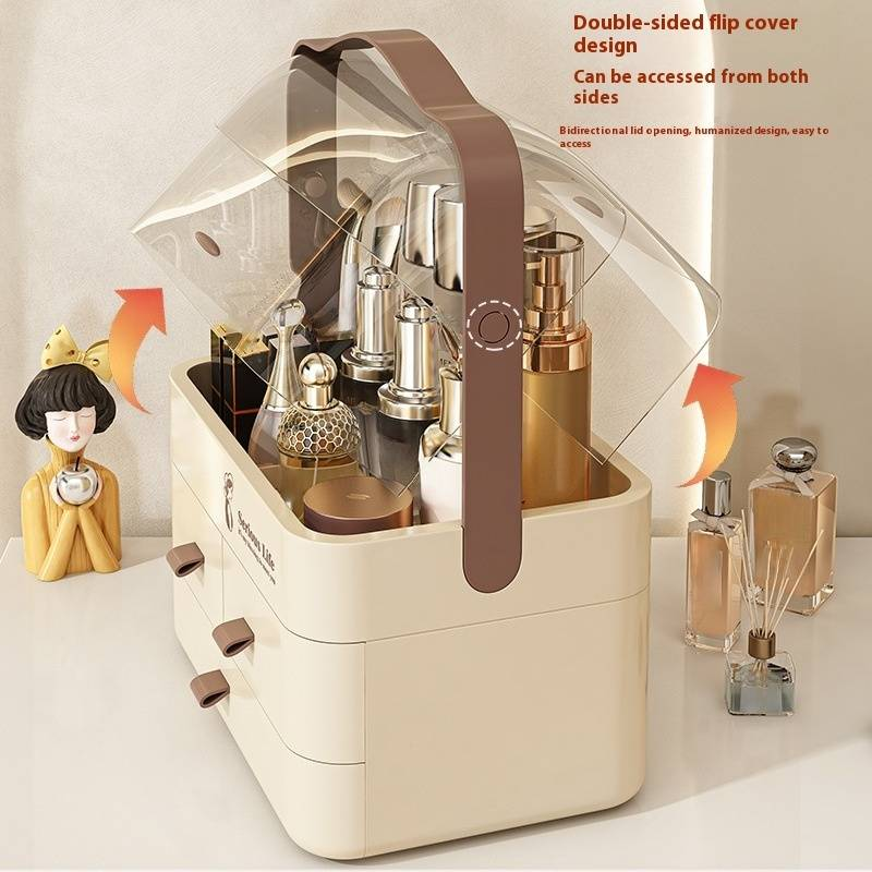 Organisateur de maquillage de luxe – Boîte de rangement transparente à 3 niveaux en PET avec couvercle anti-poussière et séparateurs (capacité de 12 L, empilable, incassable)_voghion.com