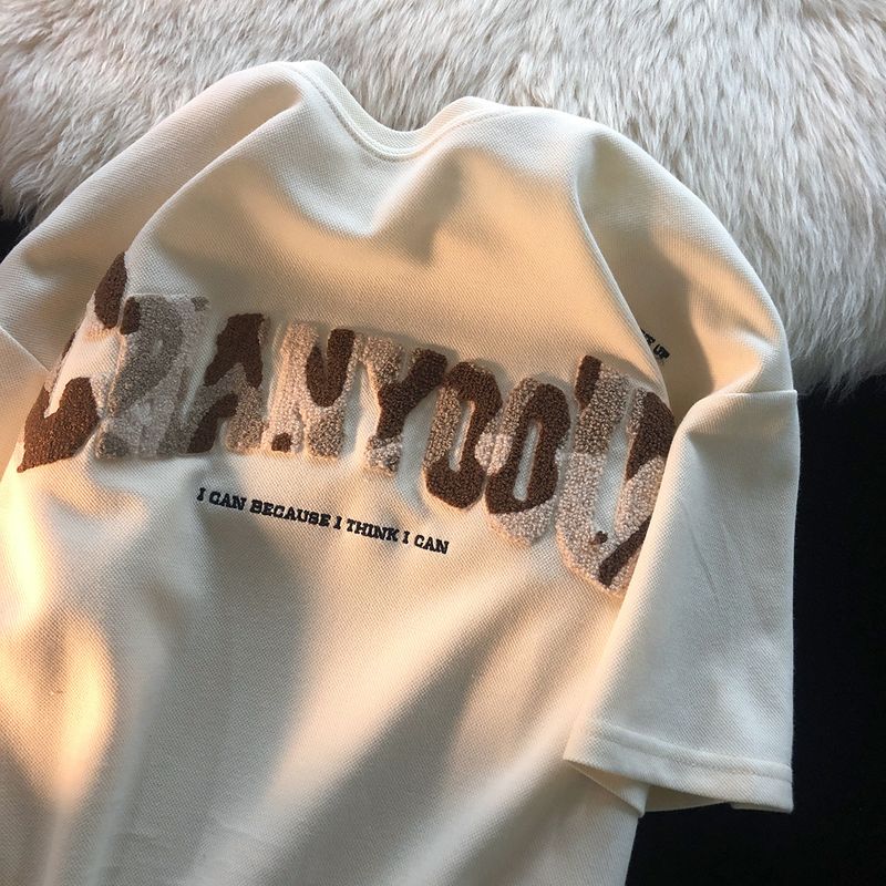 Men's Clothing Retro Short Sleeved T Shirt Men's Summer Design Niche Letter Embroidery Loose Versatile Chic Tops Ins Trend_voghion.com