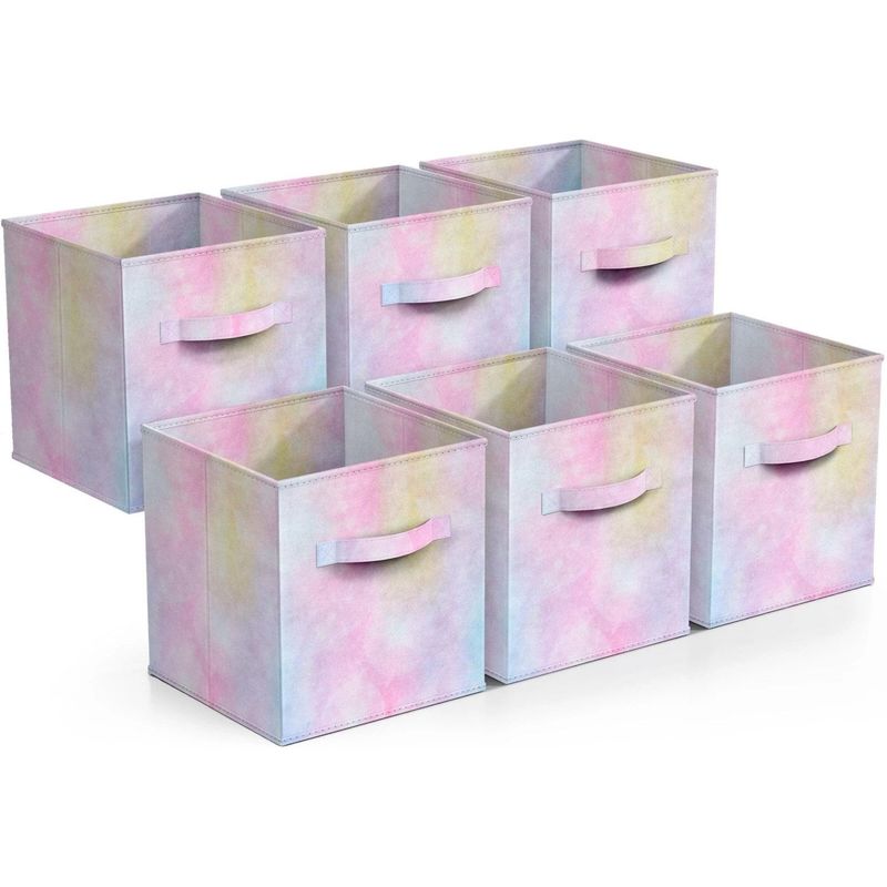 Fabric Storage Cubes - 6 Foldable Tie Dye Storage Bins For Organizing Cubbies, Toy Box - Clothes Storage & Closet Organizer - 11 Inch Collapsible Cube Baskets_voghion.com