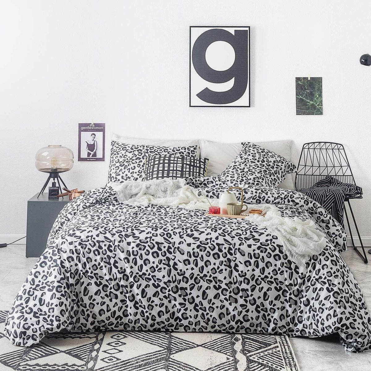 Lençol de baixo com elástico e estampa de leopardo de luxo – Roupa de cama com estampa geométrica estilosa, poliéster escovado macio, vários tamanhos (EUA, solteiro, queen, king)_voghion.com