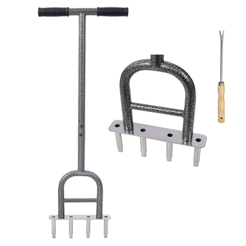 Lawn Coring Aerator, 4 Corer Plug Aerator Tool With Soft Rubber Grip, Manual Grass Aerating Tool, Garden Tool &amp; Cleaning Hand Tool For Loosening_voghion.com