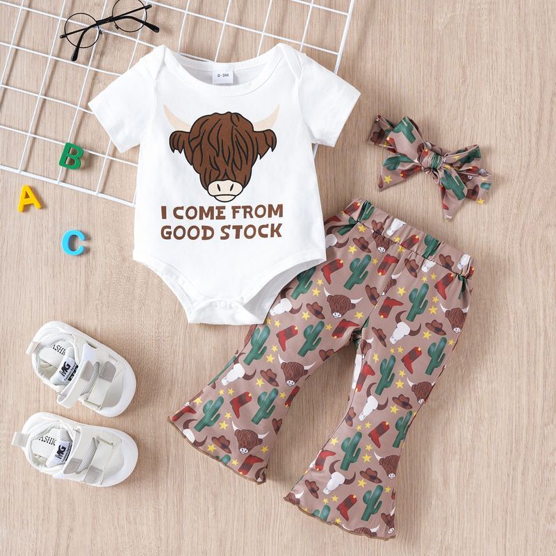 Mother & Kids Foreign Trade Baby Suit Bear Letter Print Bell Bottom Pants Three Piece Suit_voghion.com