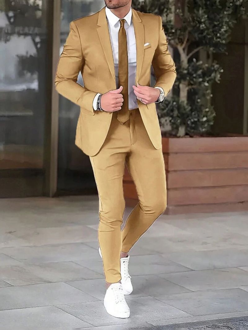Men's Clothing Men's Groom Suit Two Piece Suit Solid Color Slim Banquet Dress Suit Jacket Trousers_voghion.com