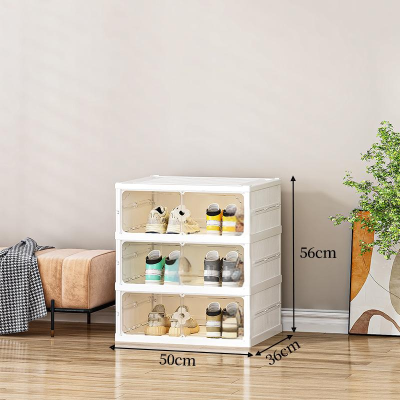 Double Row Foldable Shoe Storage Cabinet - No Assembly Clear Stackable Shoe Organizer (Multi-Layer Dustproof Shoe Display Case)​_voghion.com