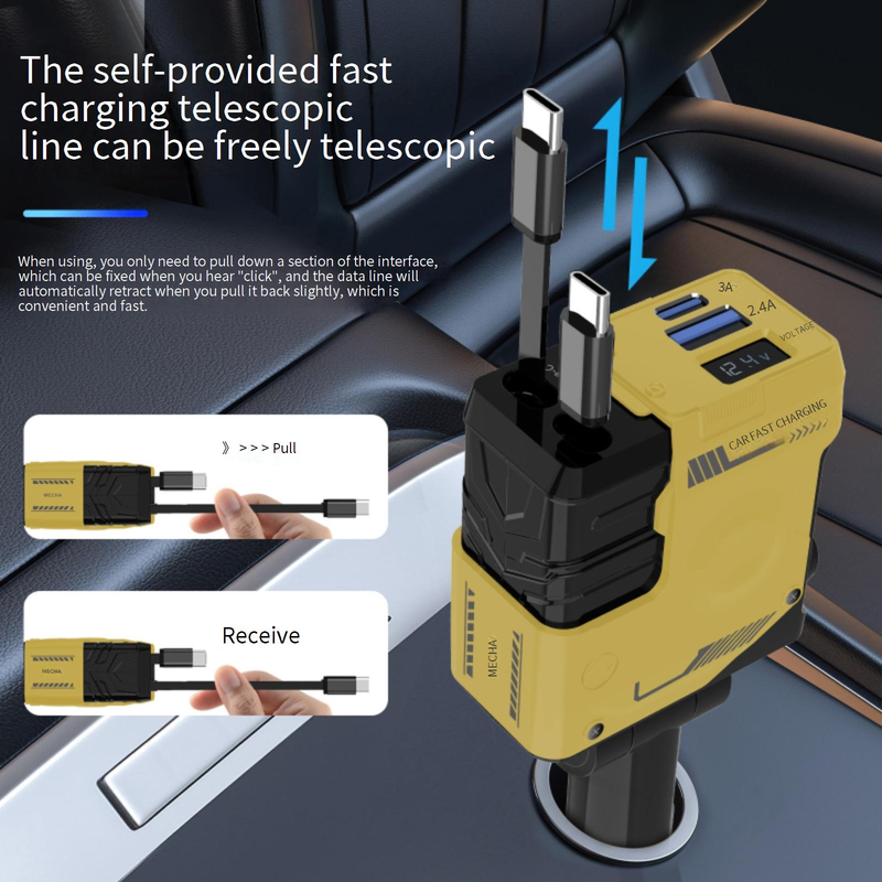 Car Chargers Mecha A1 Car Charger Super Fast Charging Flash Charging Four In One Retractable Line Cigarette Lighter New Model_voghion.com