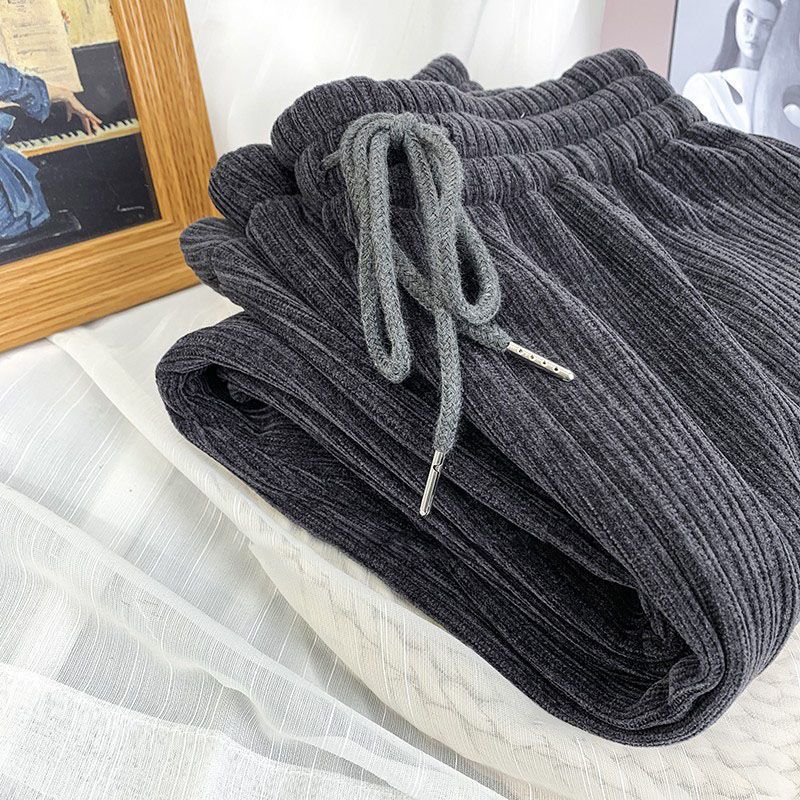 Freizeithose mit Chenille-Plüsch, verdickter Zehenbindung, Harun-Hose, Damen neuer hoch taillierter, schlankmachender und sportlicher Look_voghion.com