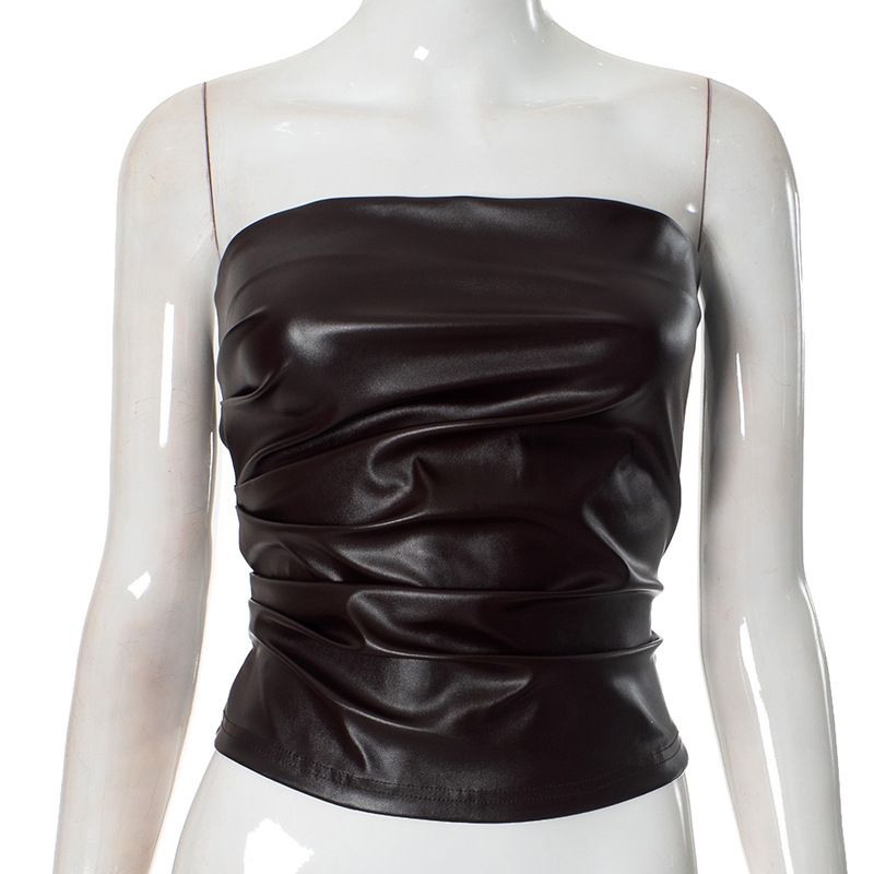 European And American Cross Border Spring And Summer Fashion Women's Clothing Wrap Top Leather All Match Sexy Nightclub Tube Top_voghion.com