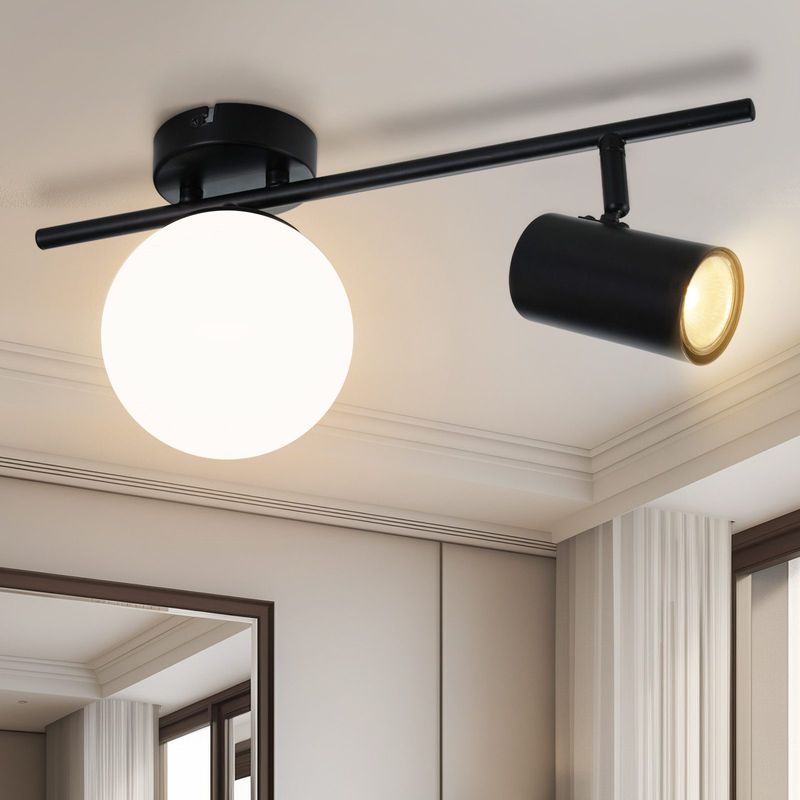 Deckenstrahler 2 Flammig Schwarz Deckenleuchte - 40CM Metall Moderne Deckenlampe Mit GU10 Schwenkbar Deckenspots Glaskugel E14 Deckenbeleuchtung_voghion.com