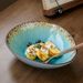 Handcrafted Crackle Glaze Ceramic Bowl - 8 Inch Irregular-Shaped Waterdrop Salad Bowl, Ocean Blue Crackle Finish, Light Luxury Retro Style For Dining_voghion.com