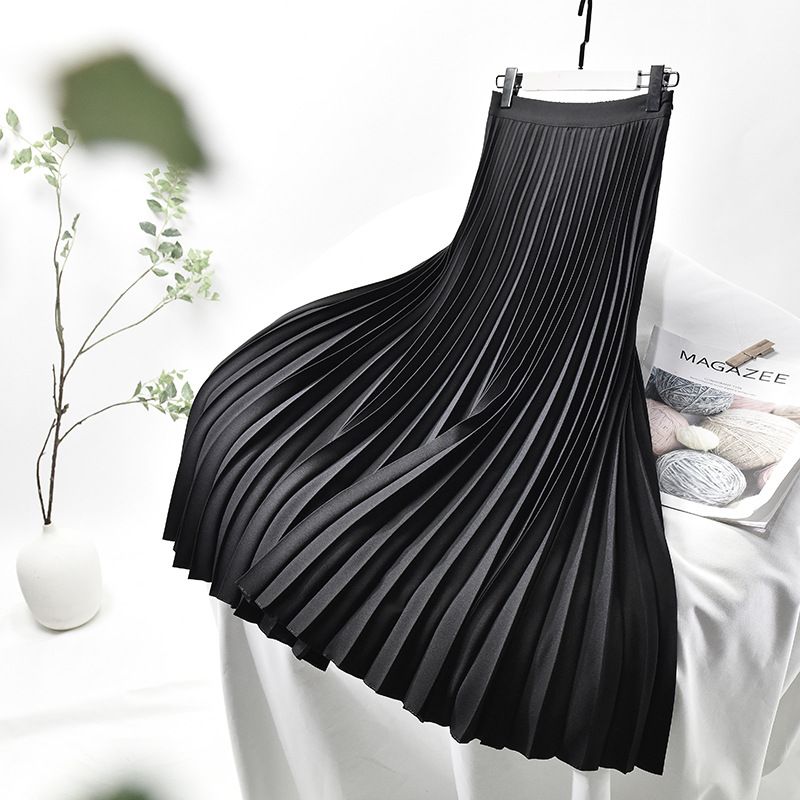 Women's Clothing Chic temperament slim plus size pleated skirt autumn and winter new high waist A line skirt women's medium and long_voghion.com