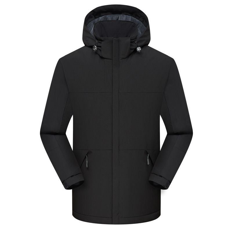 Herren-Fleece-gepolsterte Jacke für den Außenbereich, wasserdicht, abnehmbare Kappe, lockere Farbkombination, dicke, superweiche Hardshell-Jacke_voghion.com