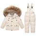 Premium Kids Winter Down Jacket Set – Detachable Hood, 80% White Duck Feather, Soft & Warm Zippered Coat With Pants For Boys & Girls (90-120cm)_voghion.com