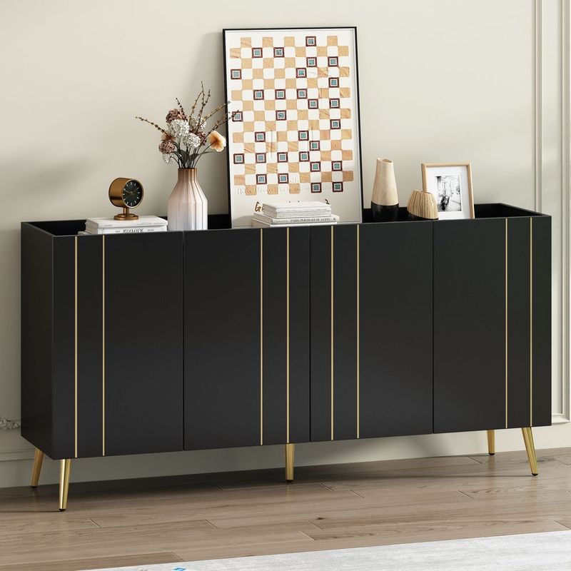 ON-TREND Luxurious Shoe Cabinet With 5 Metal Legs, Modern TV Stand With 4 Adjustable Shelves For TVs Up To 70', Minimalist Sideboard Cabinet With Go_voghion.com