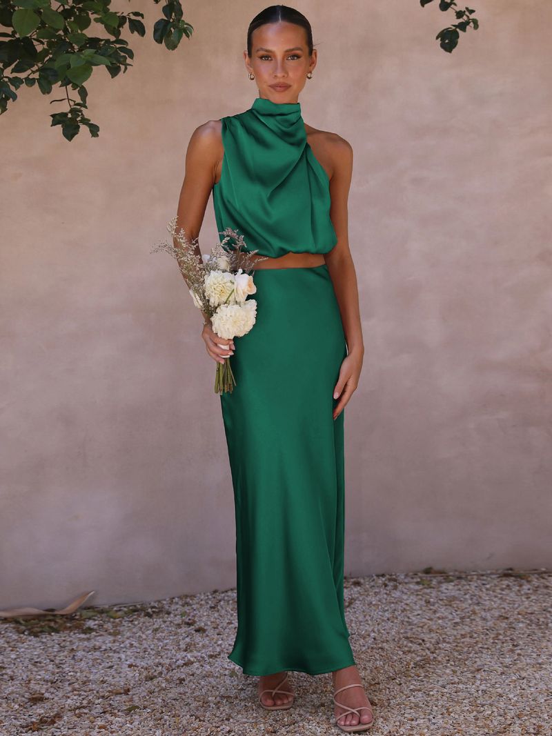 Damenbekleidung Abendkleid zweiteiliges französisches ärmelloses Kleid_voghion.com