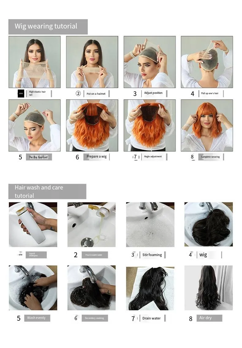 Perruque femme cheveux courts bouclés marron foncé, coiffure complète_voghion.com
