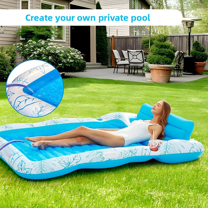 Aufblasbares Premium-Loungebett – Verdicktes PVC mit Rückenlehne und Getränkehaltern (Doppelte schwimmende Sonnenmatte für Pool/Strand, 200 cm, UV-beständig)_voghion.com