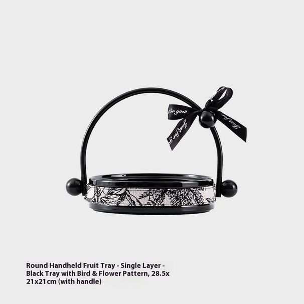 Elegante keramische fruitschaal met leren handvat en draaibare voet - Vintage bloemen serveerschaal voor op de salontafel, in de keuken en voor in huis_voghion.com