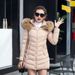 Women's long slim-fitting cotton-padded jacket with large fur collar and down-padded jacket_voghion.com