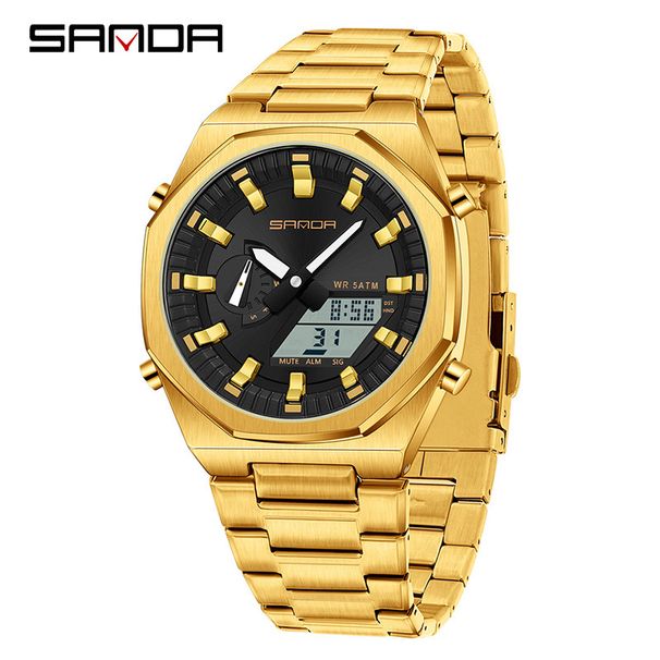 Men's Multifunction Dual Display Analog Digital Watch With World Time, Countdown, 4 Alarms, Stopwatch, Date, Backlight, 50M Water Resistant_voghion.com