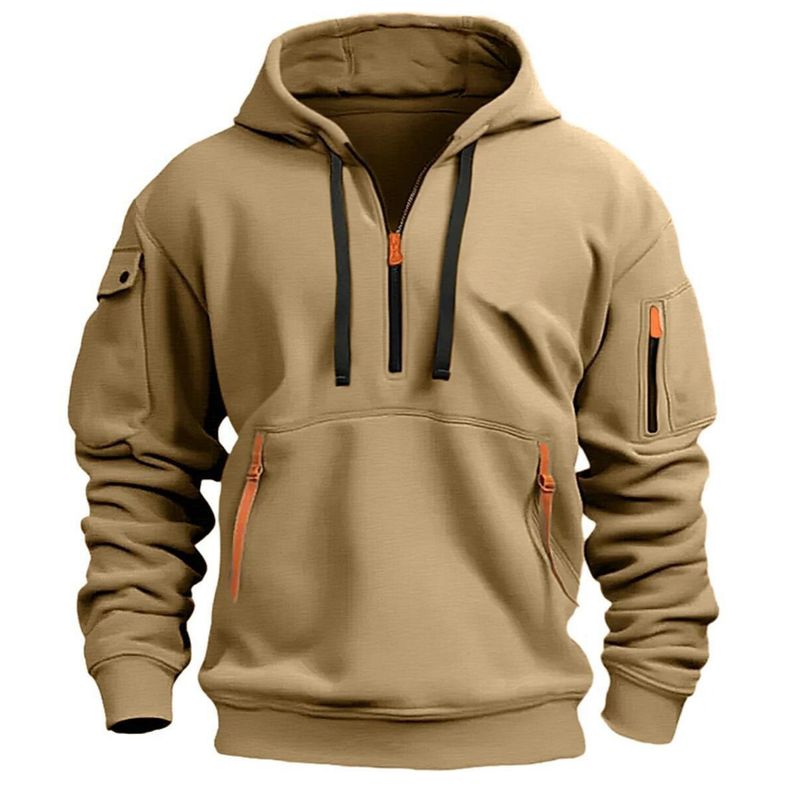 Men's Clothing 2024 Cross border Autumn and Winter New Multi pocket Zipper Sports Sweater Suit Men's Drawstring Hoodie Sweatpants Sportswear_voghion.com