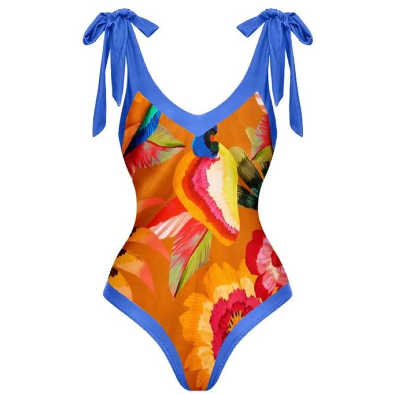 Îmbrăcăminte pentru femei, retro, cu imprimeu de păsări, din două piese, sexy, cu dantelă, costum de baie dintr-o singură bucată, cu protecție solară, rochie de plajă_voghion.com