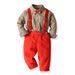 Frühling und Herbst Kinder Weihnachten Kinderanzug Junge kariertes Hemd Fliege Hosenträger Partykleid_voghion.com