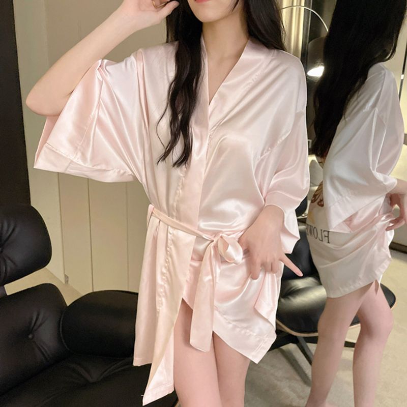 2024 Summer New Simulated Silk Jacquard Small Fragrant Style Sexy Bathrobe Sweet Pajamas Women's Home Furnishings_voghion.com