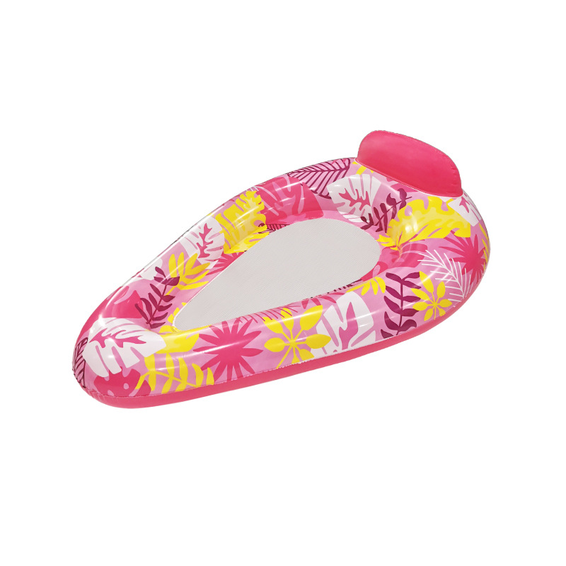 Environmentally Friendly PVC Thickened Drop Net Yarn Leaf Print Water Recliner With Canopy Back Adult Inflatable Floating Row_voghion.com