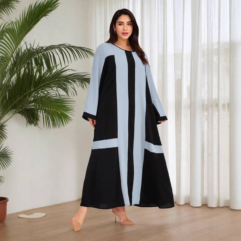 Women's Clothing New Muslim Color Contrast Large Size Casual Loose Dress_voghion.com