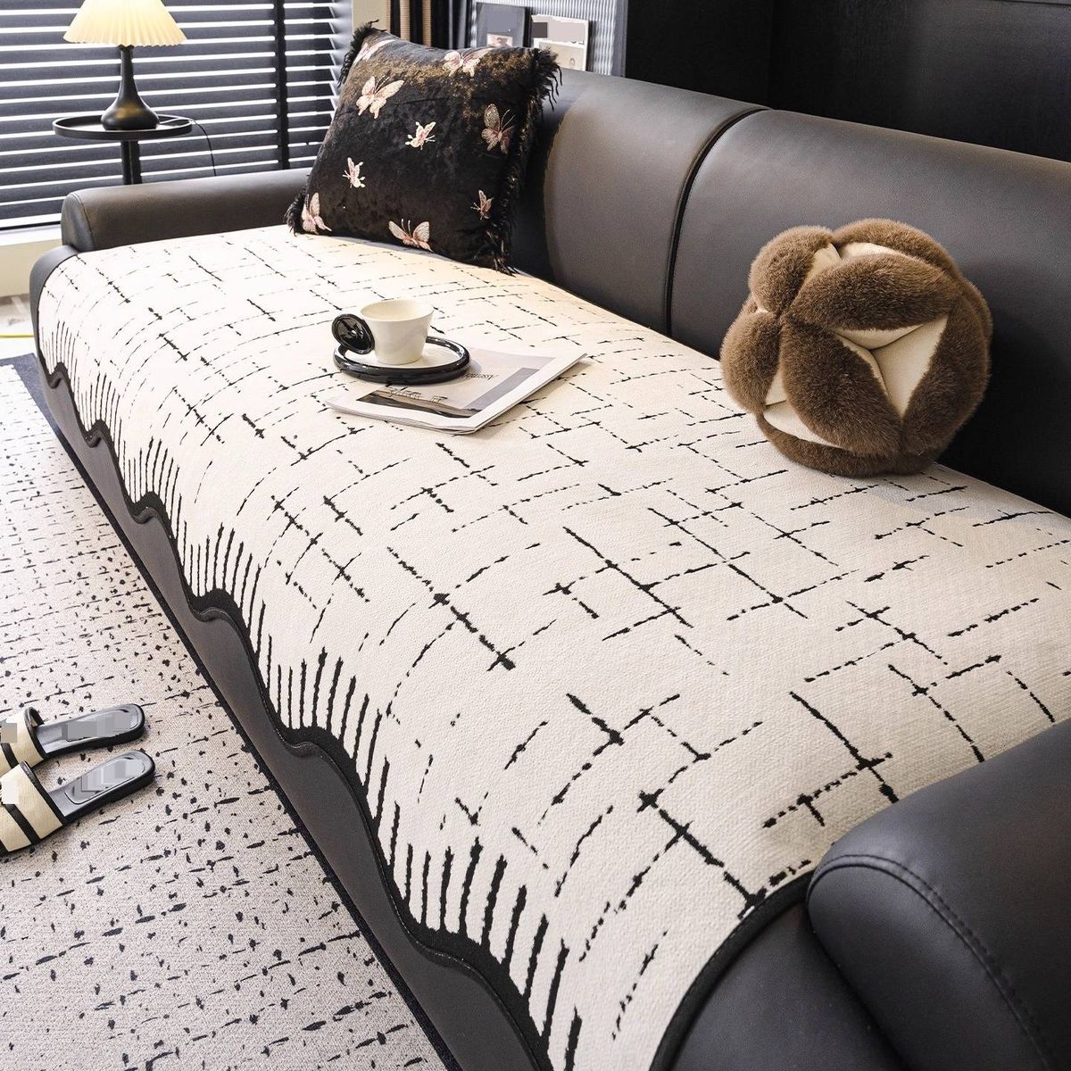 Chenille Sofa Cushion Cover Set – Striped, Non-Slip, Multi-Size – Soft & Stylish For Sectional Couches (Cream White, Matcha Green)_voghion.com