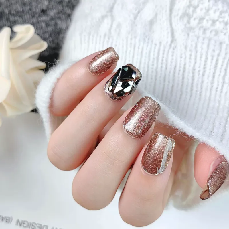 El Yapımı 10 Adet Basmalı Tırnak, Altın ve Siyah Elmaslarla Süslenmiş Tırnaklar, Partiler ve Günlük Kullanım İçin Uygun_voghion.com