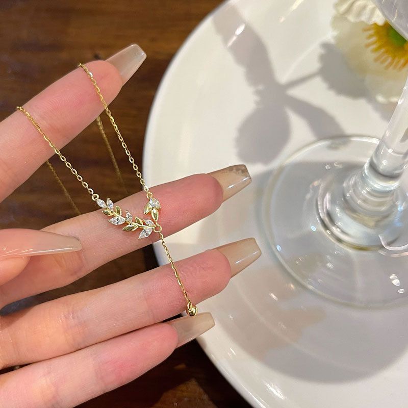 S Pure Silver Wheat Spike Necklace For Women, Niche Design, Light Luxury, Versatile, High-end Clavicle Chain,_voghion.com