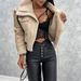 Women's PU Leather Bomber Jacket With Faux Shearling Collar Zip-Up Biker Style Coat Short Cropped Jacket For Fall/Winter Streetwear Outerwear _voghion.com