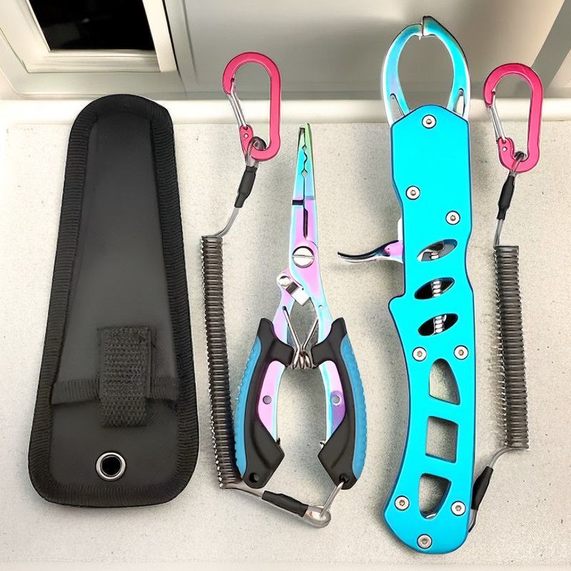 02 Nuovo set di controllo del pesce con esca in titanio colorato, pinze multifunzionali in acciaio inossidabile due in uno, strumenti da pesca_voghion.com