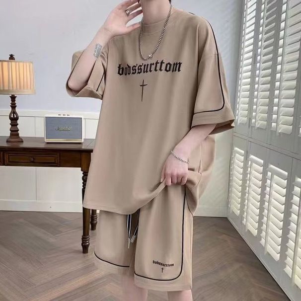 Teismelise lühikeste varrukatega T-särk suvi 2024, meeste rõivakomplekti uus komplekt, Korea versioon, lai lõige, terve komplekt_voghion.com