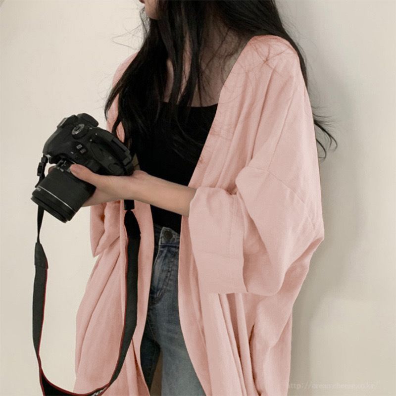 Summer Korean version loose fitting long sleeved cardigan jacket, women's shirt, solid color, thin windbreaker, sun_voghion.com