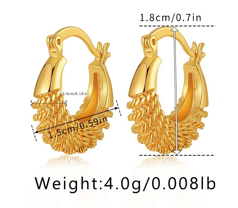 Heavy Metal Texture, High Grade Earrings, Grainy Design, K Real Gold Plated Oval Copper Tube Retro Earrings_voghion.com