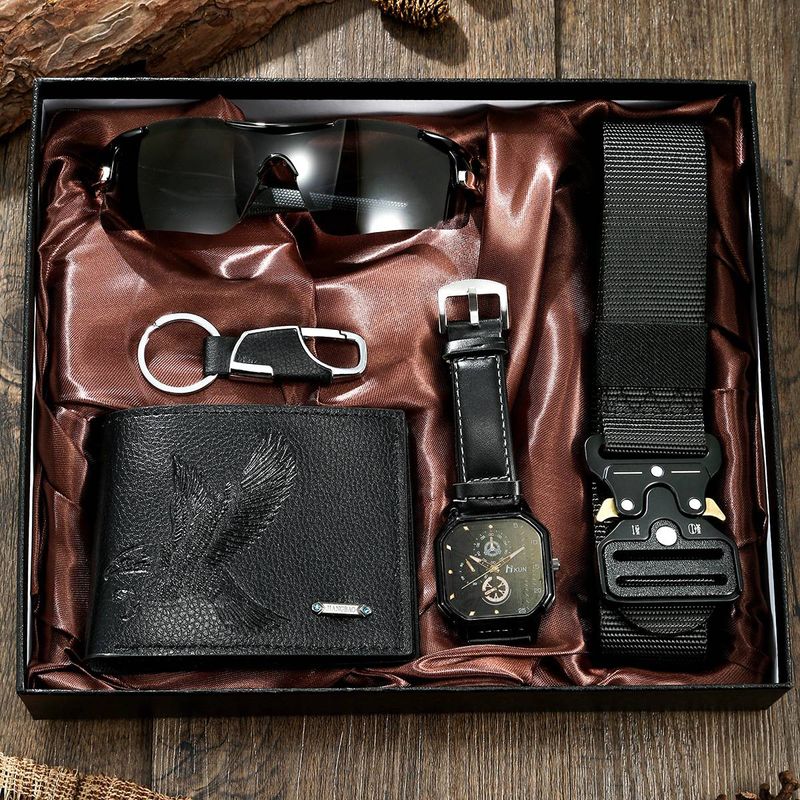 Unisex-Accessoires Mode Doppelschicht Quadrat Gehäuse Gürtel Casual Herren Sport 5 Stück Set Quarzuhr_voghion.com