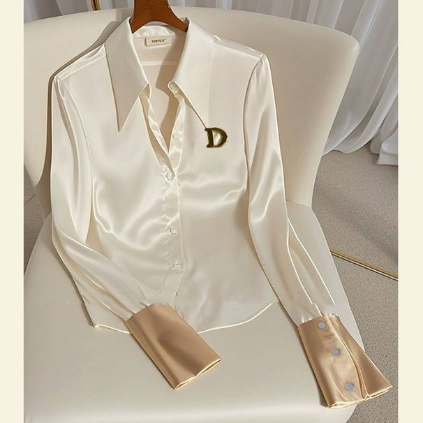 Fraekleedung Modesch High End Tops Nisch Eenzegaarteg Eenzegaarteg Cool Wäiss Acetat Satin Shirt_voghion.com