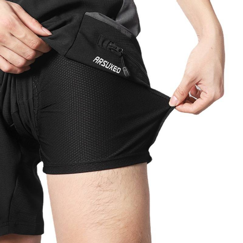 NOKO-ARSUXEO Cycling Casual Pants For Men With Silicone Sponge Cushions, Two-in-one Quick-drying Breathable, Pockets, Loose Summer_voghion.com
