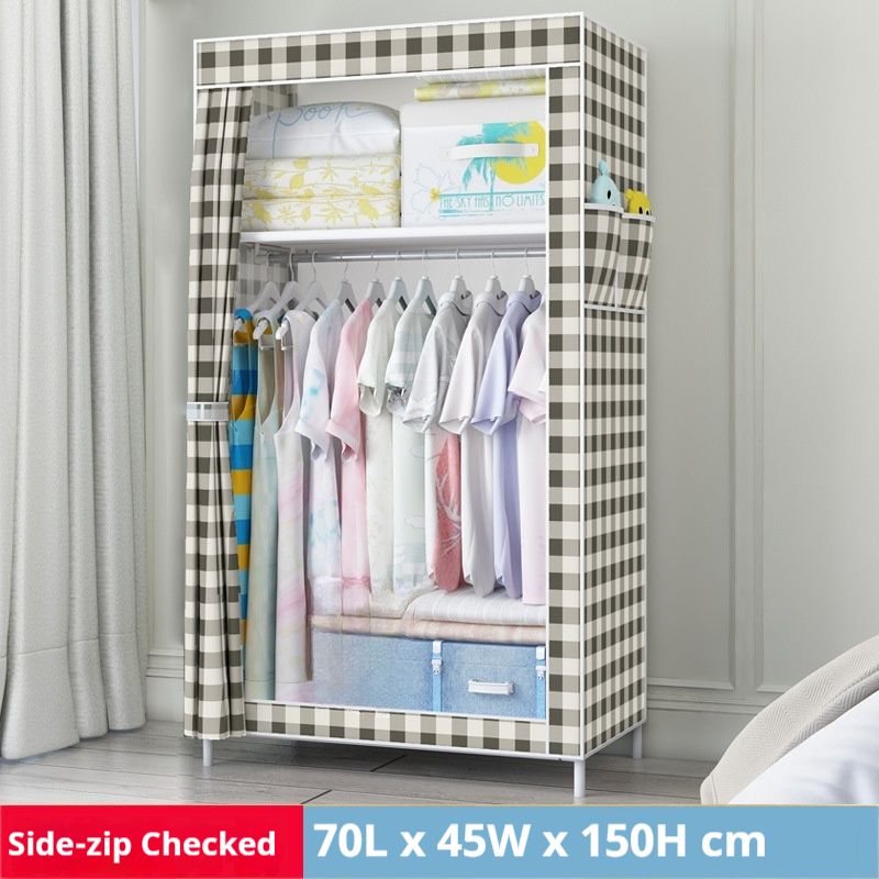 Heavy-Duty Fabric Wardrobe With Reinforced Metal Frame, 150x70x45cm Portable Closet For Dorm, Apartment & Small Spaces (Multiple Colors & Styles)​_voghion.com