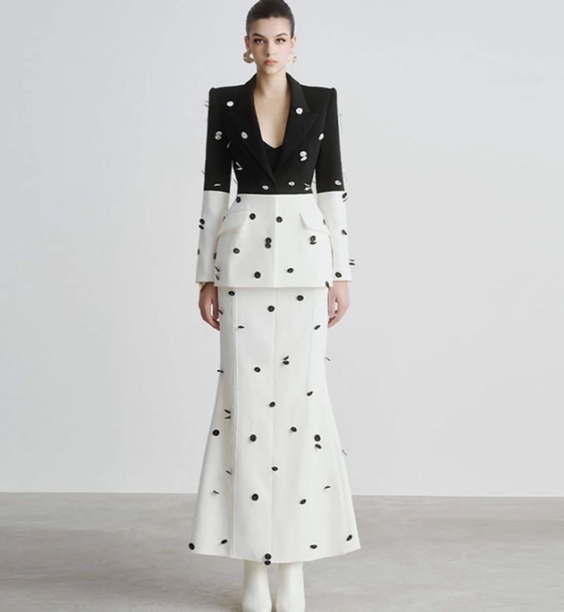 2024 neue europäische und amerikanische Star-Mode Pailletten Nagel Perlen Farbe Anzug Jacke Fischschwanz langen Rock Set_voghion.com