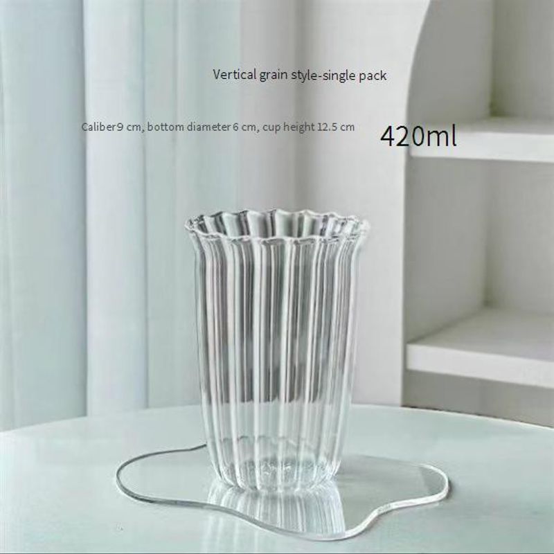 ​Striped Glass Coffee Cup - Heat-Resistant Latte & Iced Drink Cup With Retro Vertical Lines (Handmade 12oz Dishwasher Safe)​​_voghion.com