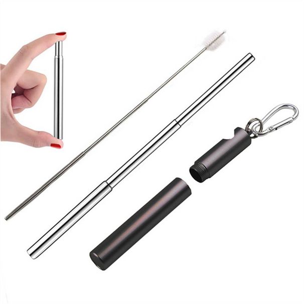 1 cannuccia pieghevole telescopica riutilizzabile portatile con spazzola, fibbia a chiave, apribottiglie, scatola portaoggetti_voghion.com