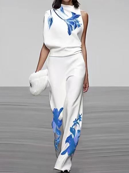 Women's Printed Turtleneck Suit - Sleeveless Two-Piece Suit | Stylish And Chic Suit_voghion.com