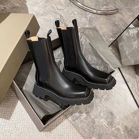 New Autumn New British Style Platform Thick Sole New Mid-Calf Square Toe Chunky Heel Slip-On Martin Boots_voghion.com