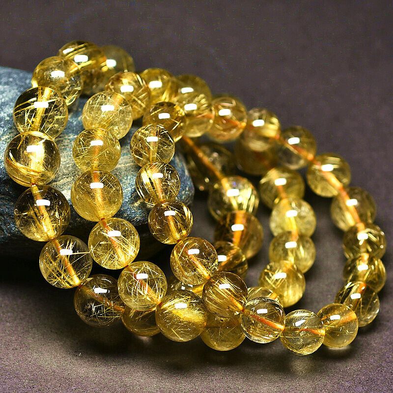 Bracciale in cristallo di quarzo giallo titanio seta dorata attrae ricchezza per uomo e donna, in pietra rutilata naturale brasiliana_voghion.com