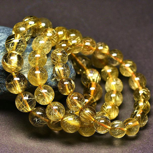 Bracciale in cristallo di quarzo giallo titanio seta dorata attrae ricchezza per uomo e donna, in pietra rutilata naturale brasiliana_voghion.com